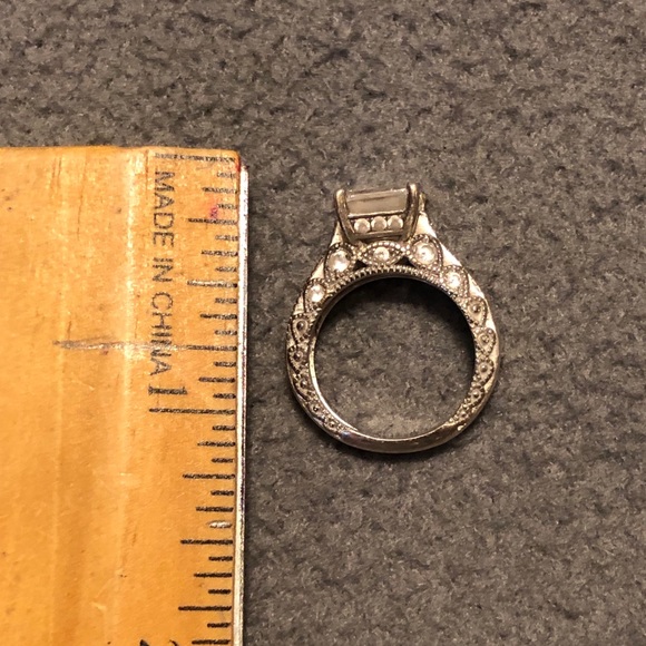 Emerald cut CZ ring on silver tone mounting - Picture 7 of 7